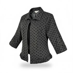 Christopher & Banks Black Flocked Polka Dot Jacket Cropped Blazer Y2K Feminine L